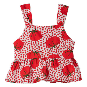 Fabula - Tomato and Pea Ruffled Top | Red