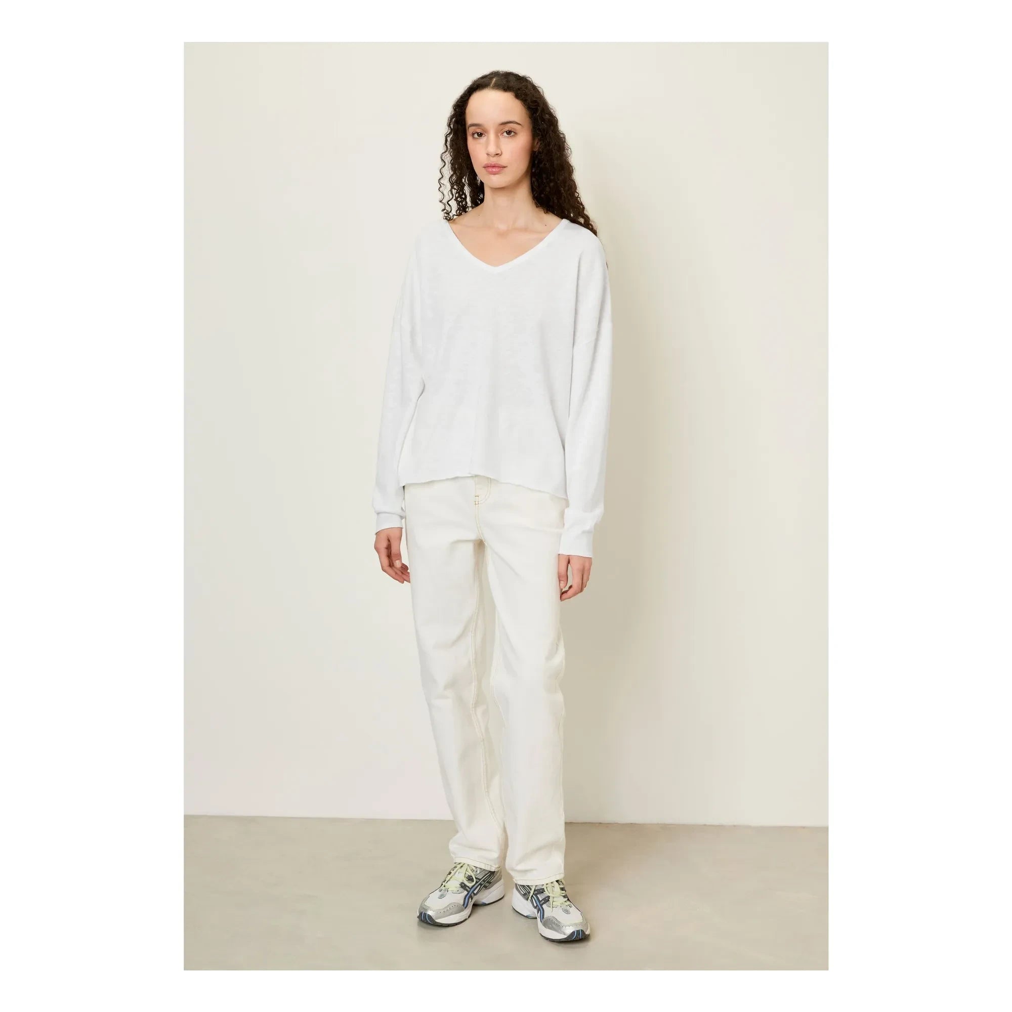 American Vintage - Long Sleeve V-Neck T-Shirt Sonoma | White