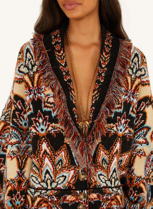 Farm Rio - Tapestry Dream Fringed Cardigan | Black