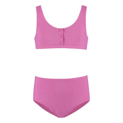 Beachlife - Lurex Recycled Fiber Swimsuit with Buttons | Pink