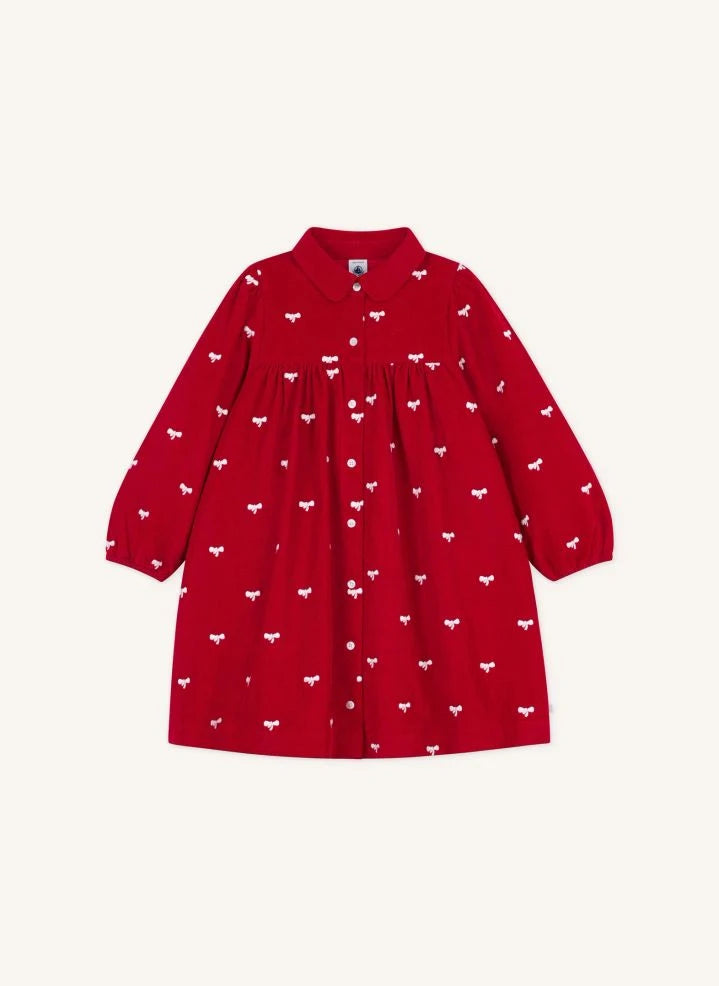 Petit Bateau - Organik Pamuklu Kadife Düğüm Elbise | Kırmızı