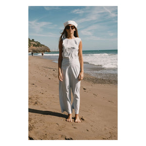 The Tiny Big Sister - Linen and Cotton Embroidered Pants | Blue