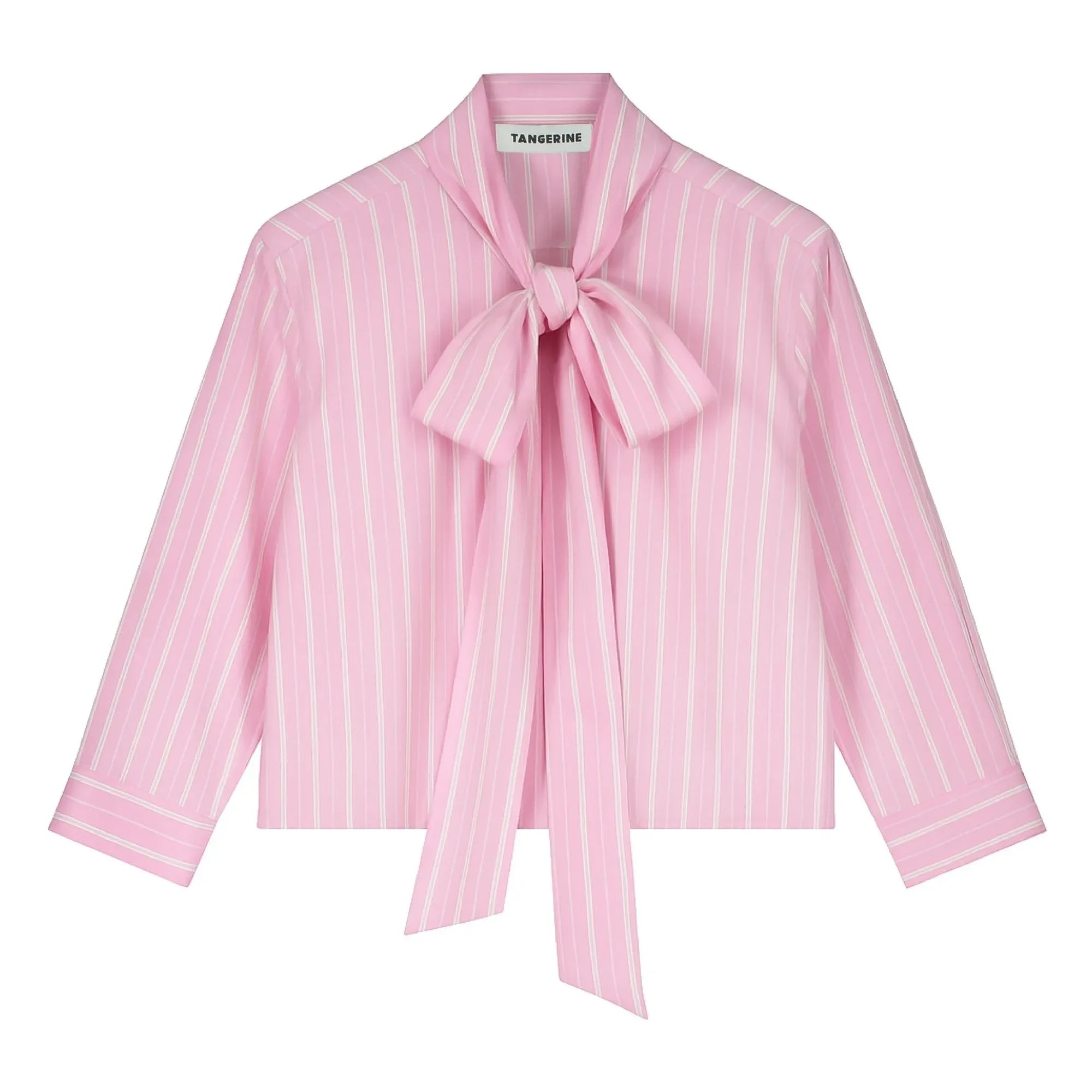 Tangerine - Striped Bow Blouse | Pale Pink