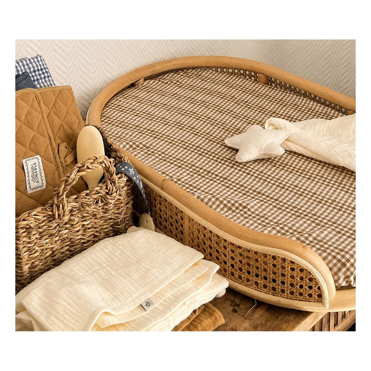Editions Aimable - Denise changing mat cover | Noisette Vichy Cotton