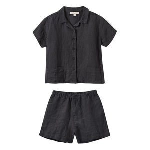 Caramel - Bamboo Linen Shirt and Shorts Set | Abyss Blue