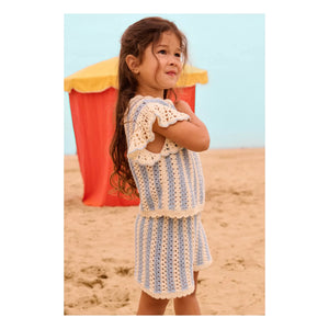 Louise Misha - Mekylane Striped Mesh Ruffled Shorts | Blue