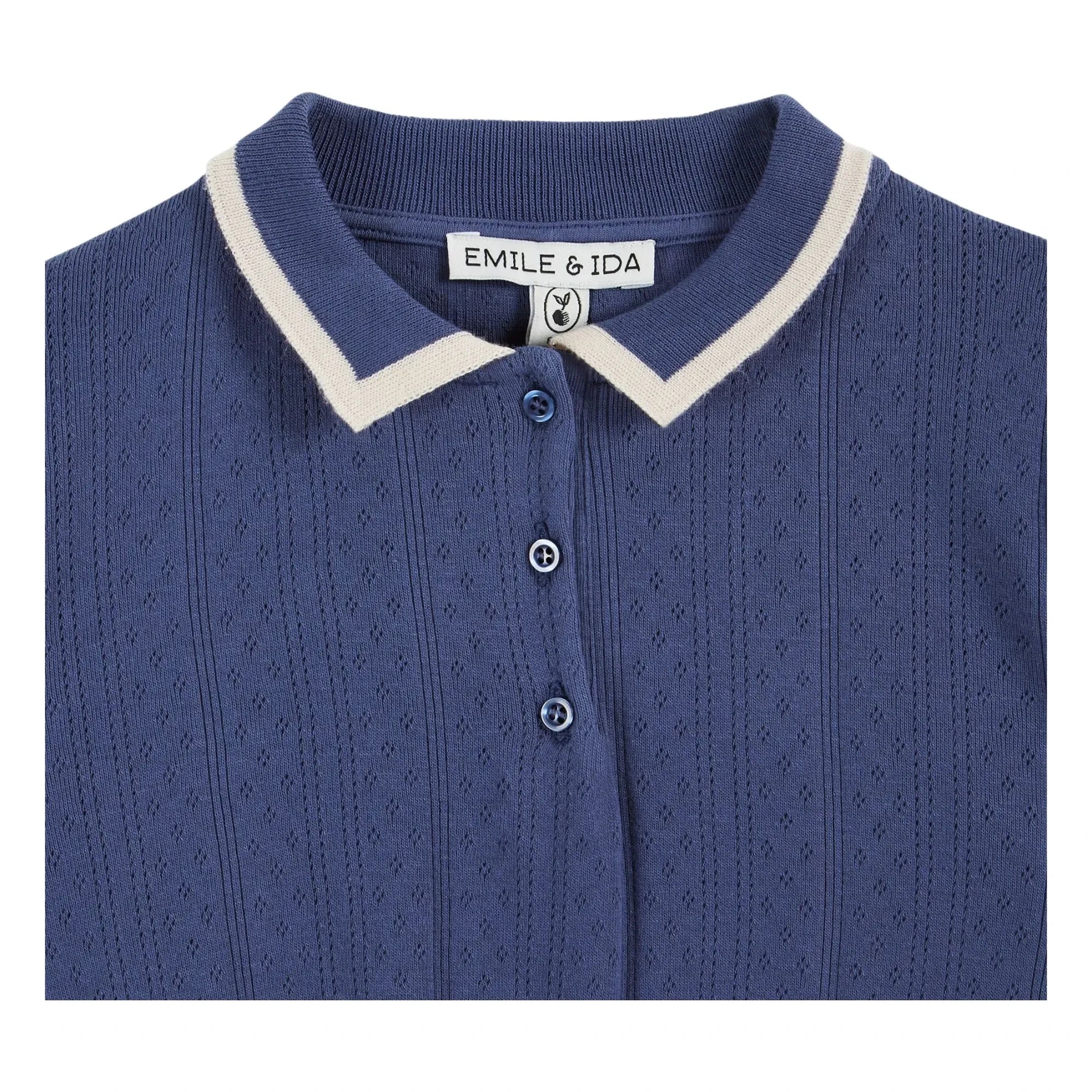 Emile et Ida - Pointelle Contrast Polo Organic Cotton | Navy Blue