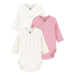 Petit Bateau - 3-Pack Mon Trésor Organic Cotton Cross-Back Romper Set | White