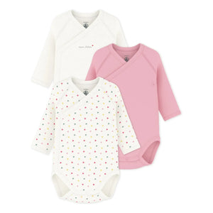 Petit Bateau - 3-Pack Mon Trésor Organic Cotton Cross-Back Romper Set | White
