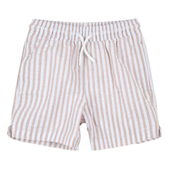 Petit Lem - Seersucker Recycled Fiber Striped Swimsuit Shorts | Beige