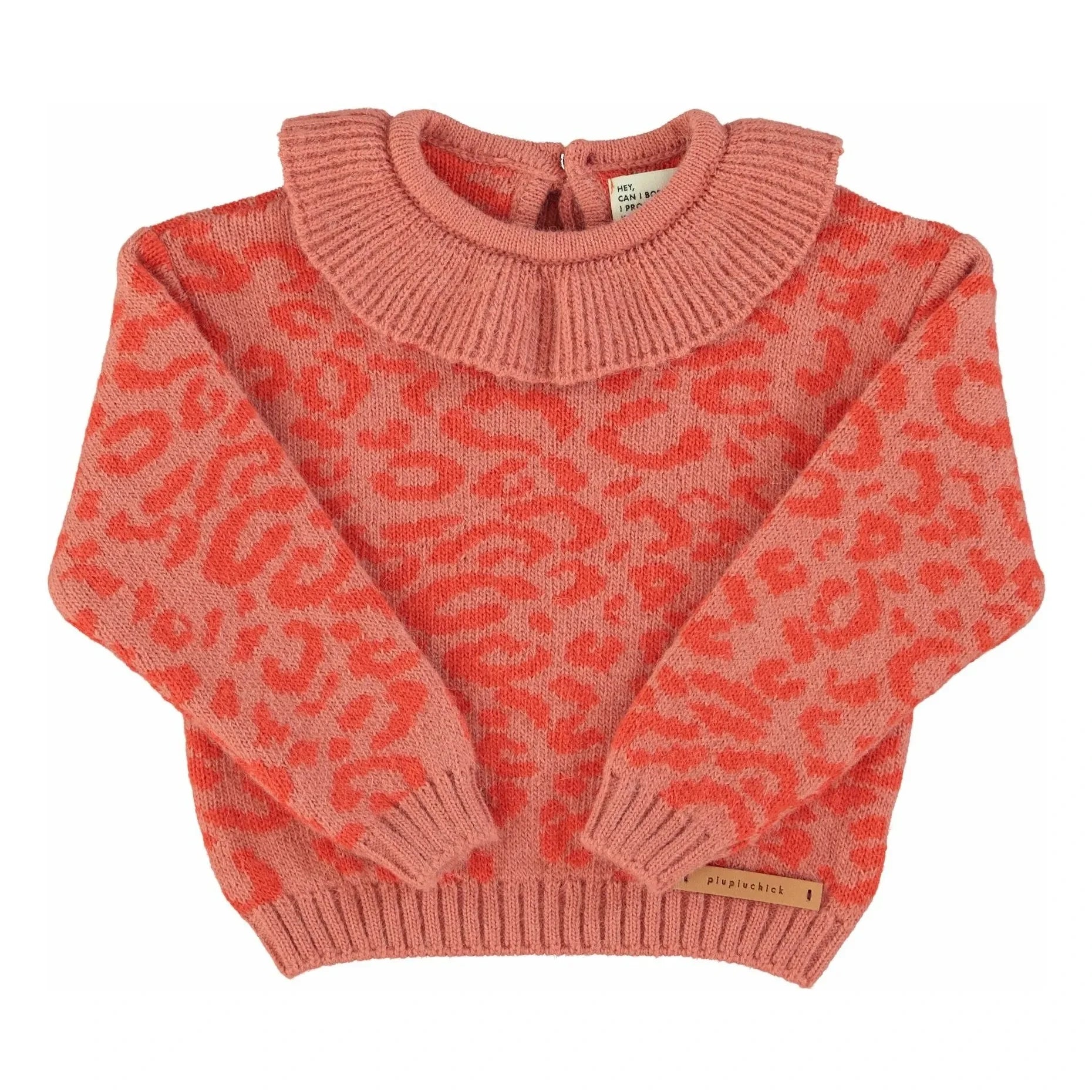 Piupiuchick - Leopard Wool Ruffled Collar Sweater | Pink