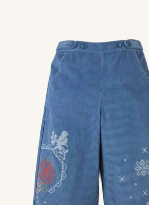 Gingersnaps - Gladys İşlemeli Kadife Pantolon | Mavi