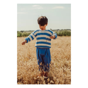 THE LiTTLE POETS - Gastão Striped Organic Cotton Sweater | Royal Blue
