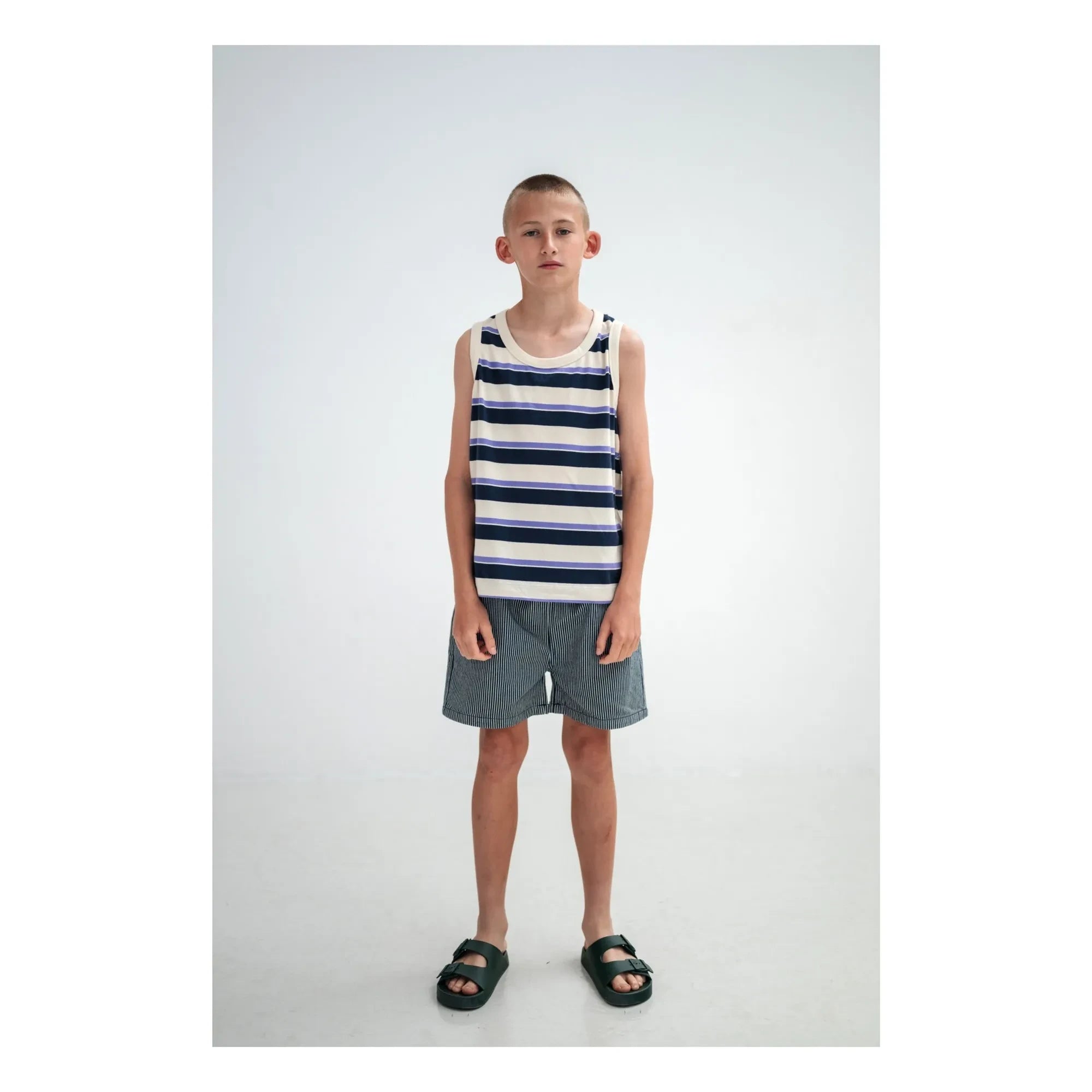 Repose AMS - Striped Organic Cotton Elastic Waist Shorts | Blue