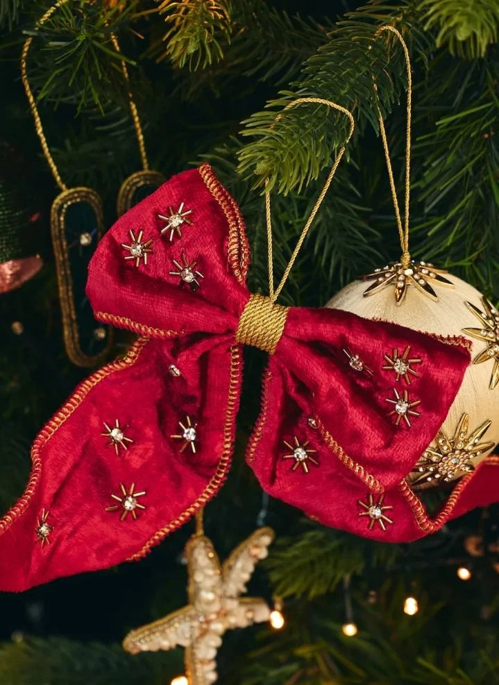 Anna + Nina - Red Luxury Beaded Decorative Christmas Bow | Red