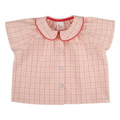 THE LiTTLE POETS - Eça Claudine Collar Shirt Made of Organic Cotton Checkered | Light Pink