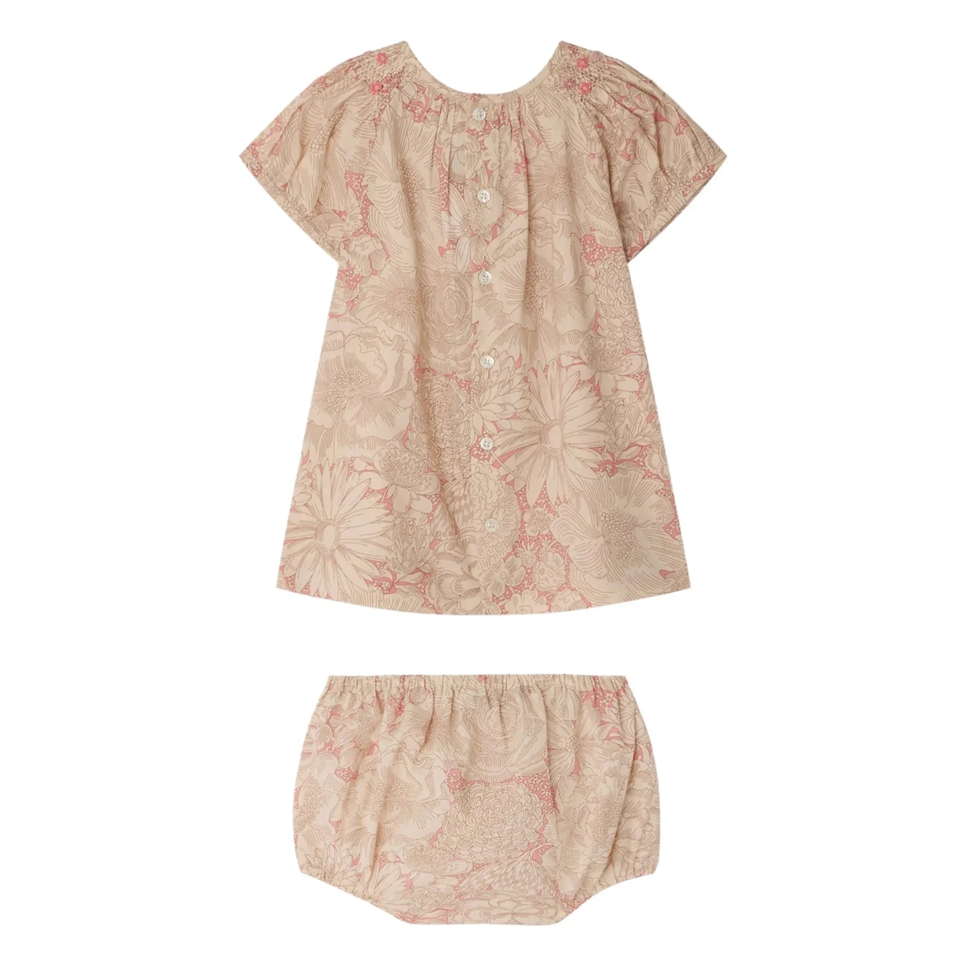 Bonpoint - Lucia Fleurie Organic Cotton Gathered Dress | Pale Pink