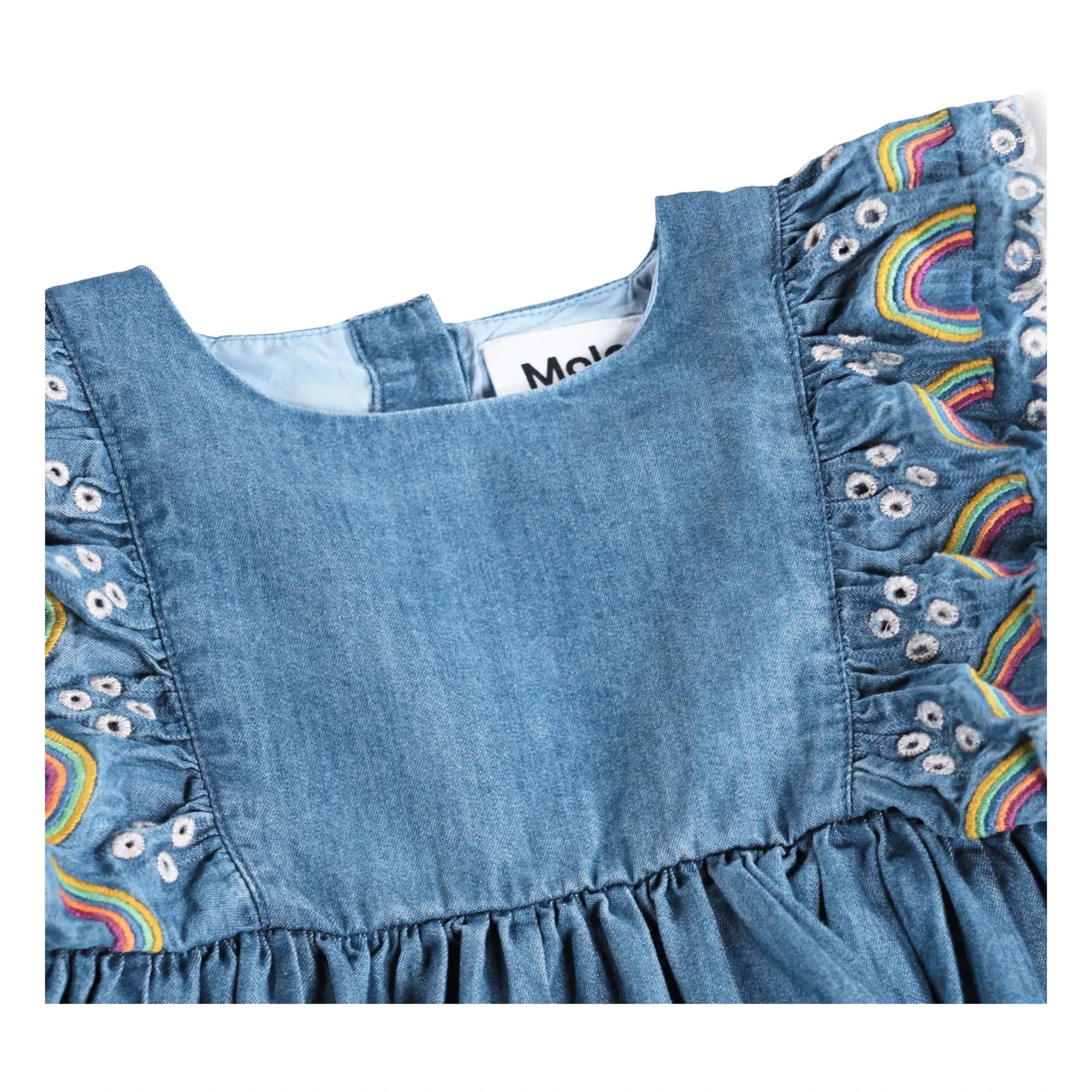 Molo - Carlene Rainbow Organic Cotton Ruffled Dress | Denim Blue