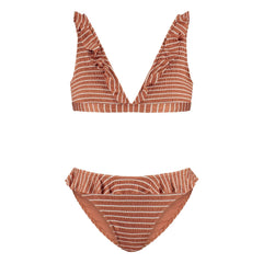 Beachlife - 2 Parça Mayo Çizgili Volanlı Geri Dönüştürülmüş Lifler | Karamel