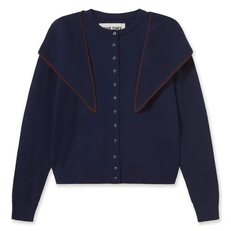 The Tiny Big Sister - Lara Wool Cardigan with Scarf | Navy