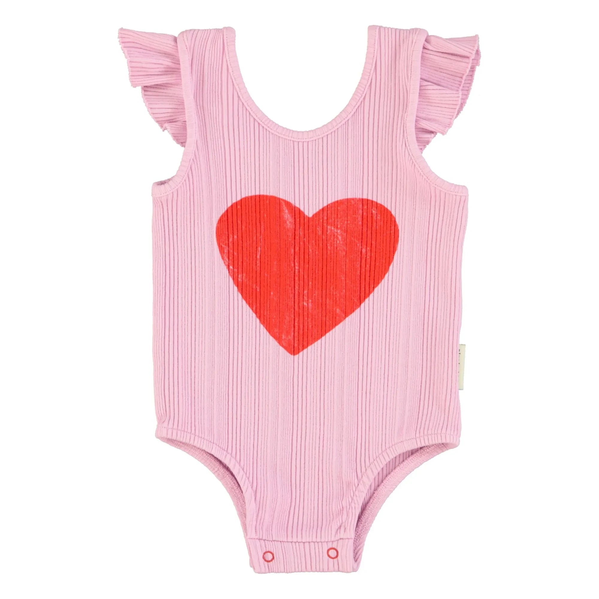 Piupiuchick - Organic Cotton Heart Ribbed Bodysuit | Lilac