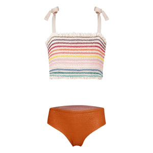 Pepita & Me - Striped Waffle Swimsuit | Orange