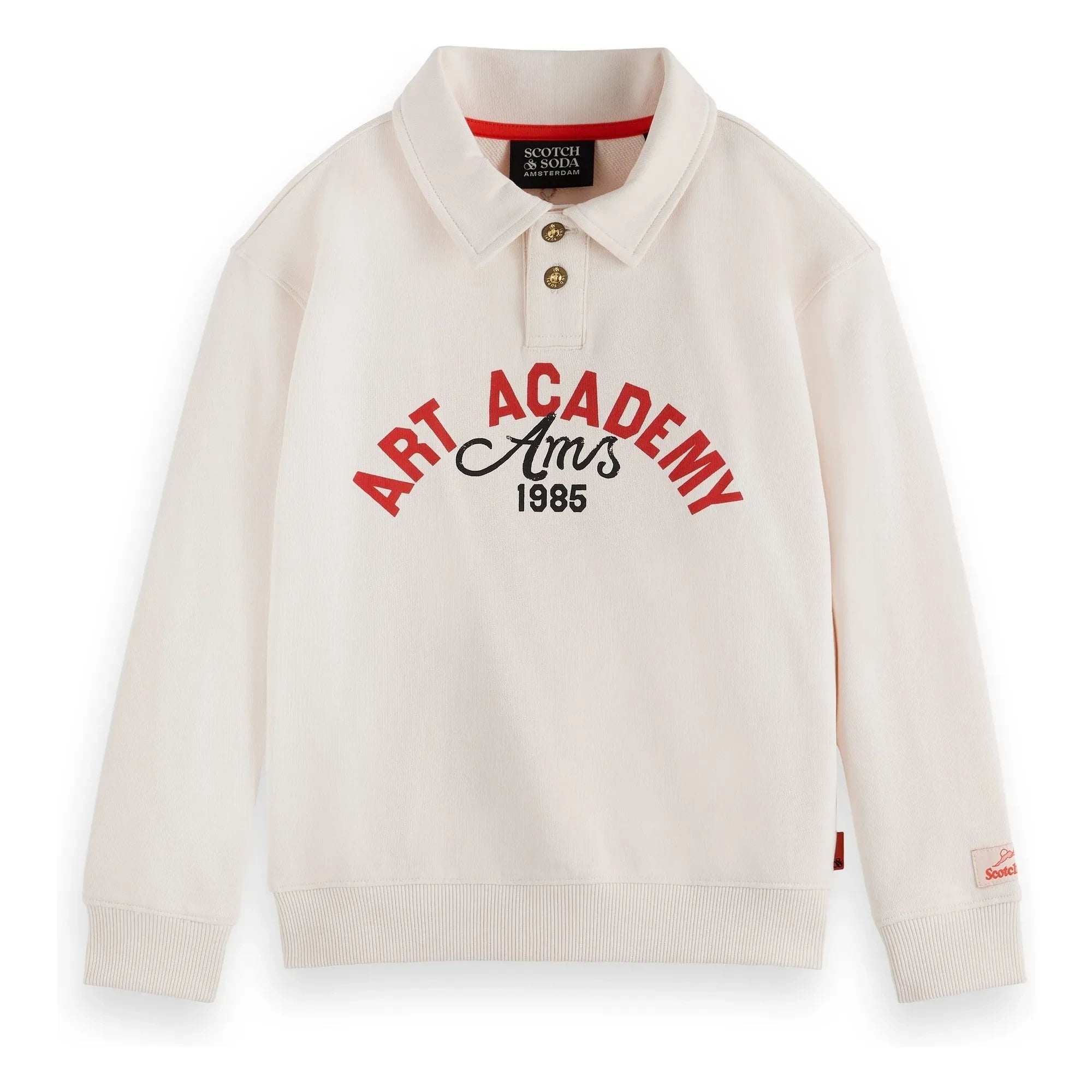 Scotch & Soda - Artwork Organic Cotton Polo Neck Sweatshirt | Ivory