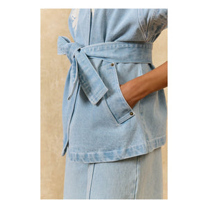 Louise Misha - Katja Cotton Sleeveless Jacket | Blue