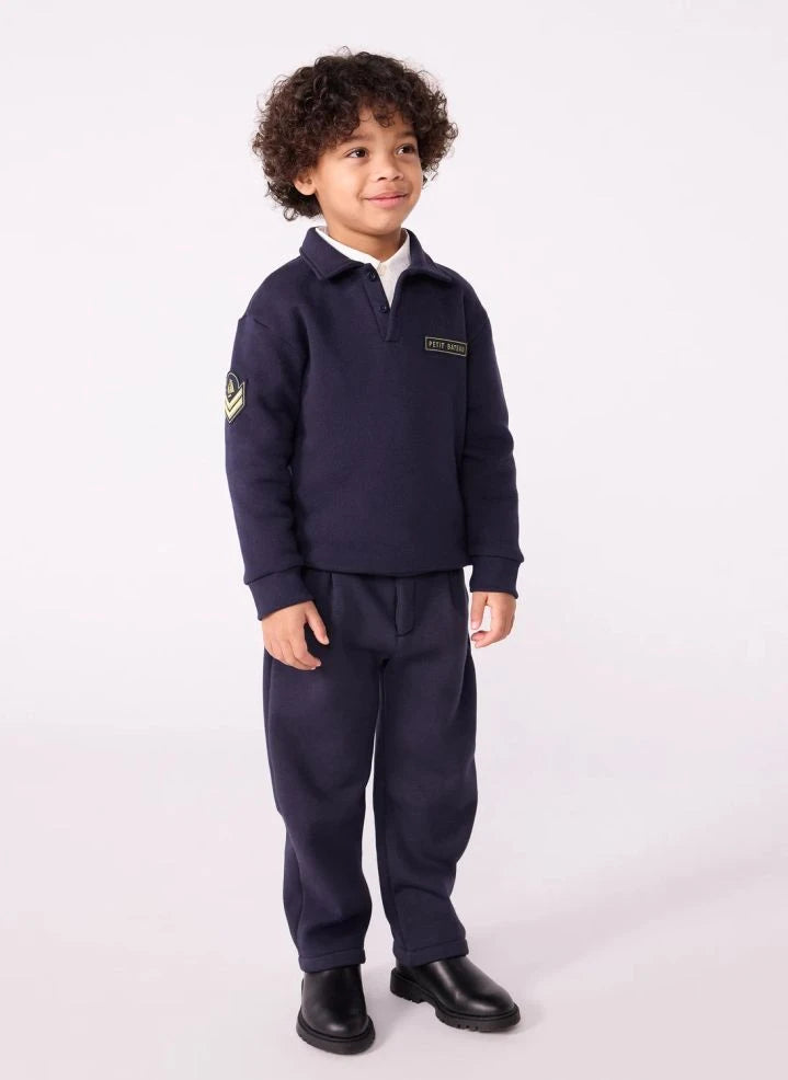 Petit Bateau - Polo collar sweatshirt with emblem | Navy
