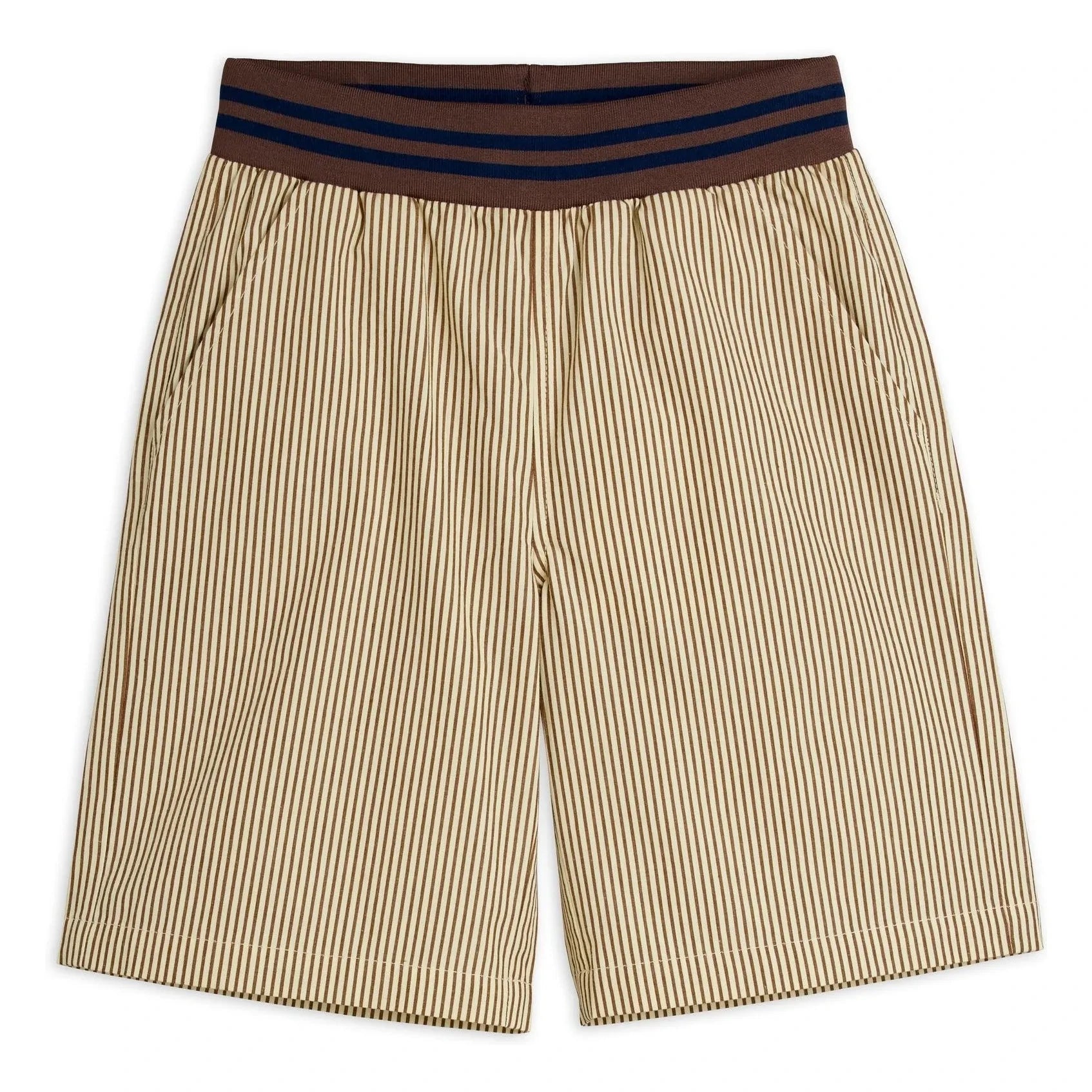 Mini Rodini - Organic Cotton Poplin Striped Shorts | Brown