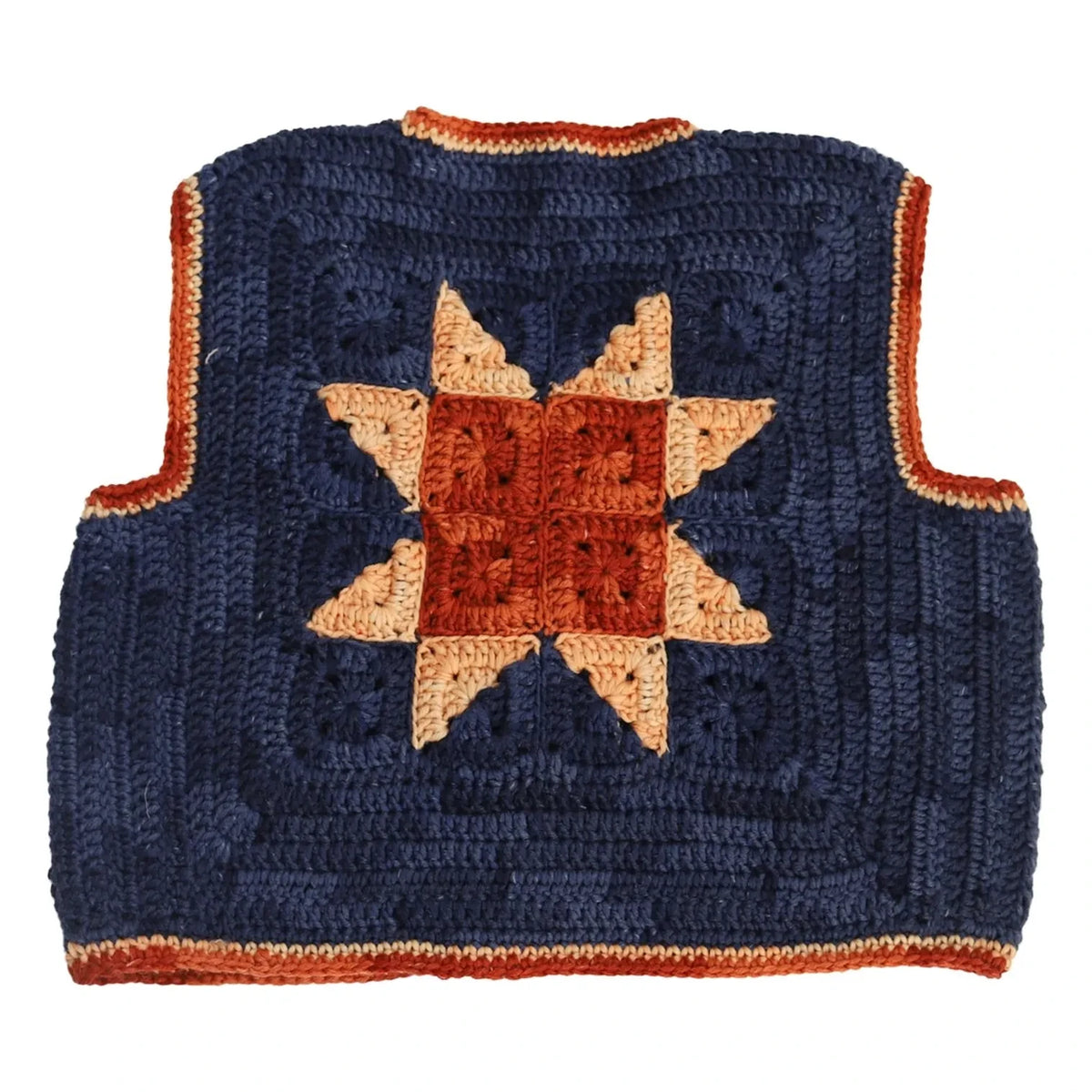 Kalinka - Linden Crochet Sleeveless Merino Wool Vest | Navy