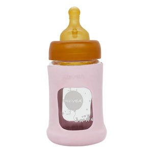Hevea - Slow-Flow Wide Mouth Glass Bottle with Protective Cover | Powder Pink