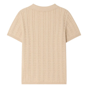 Bonpoint - Elendir Fine Knit Ribbed Polo Shirt | Heather Beige
