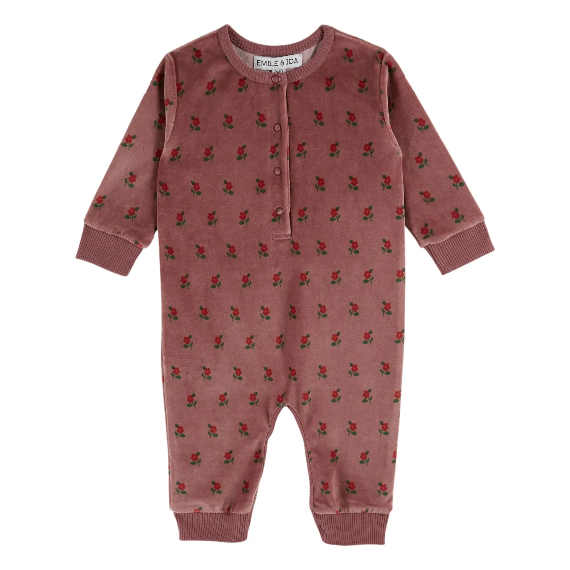 Emile et Ida - Velvet Flower Pattern Romper | Dark Purple