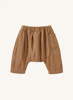 Caramel - Ficus Check Linen Harem Pants | Terracotta
