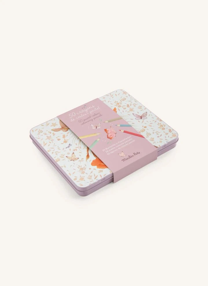 Moulin Roty - Pastel Colored Crayon Box - Les Rosalies
