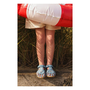 Lazare - Colette Fleur Suede Embroidered Sandals | Navy Blue