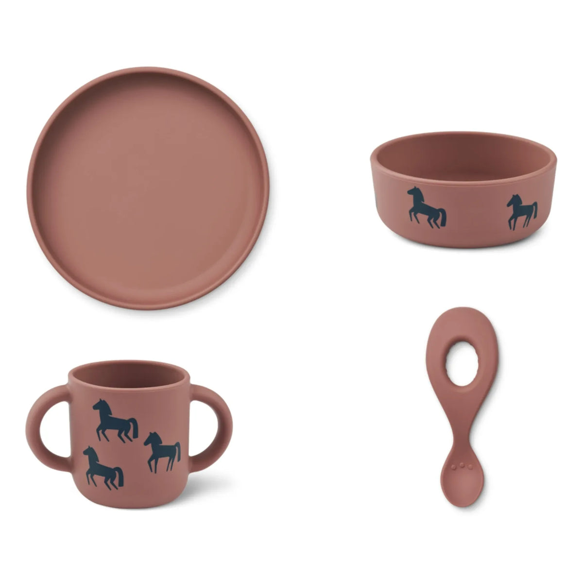 Liewood - Vivi Silicone Dinner Set 4 Pieces | Horses/Dark Rosetta