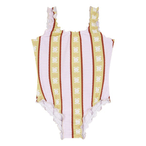 birinit - Caspe Striped Swimsuit with Flowers | Pale Pink