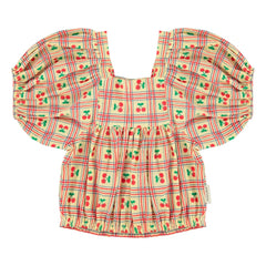 Piupiuchick - Yellow | Ruffled Cherry Pattern Blouse