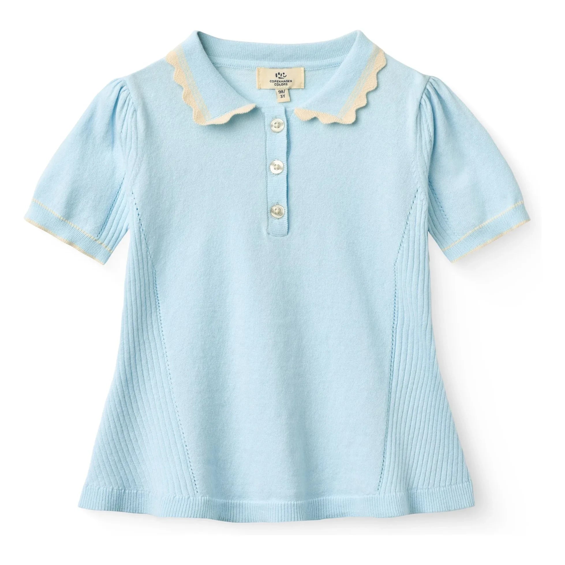 Copenhagen Colors - Organic Cotton Polo Shirt with Dotted Collar Detail | Ice Blue