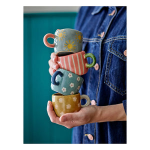 Bloomingville - Nini Stoneware Ceramic Floral Mug | Blue