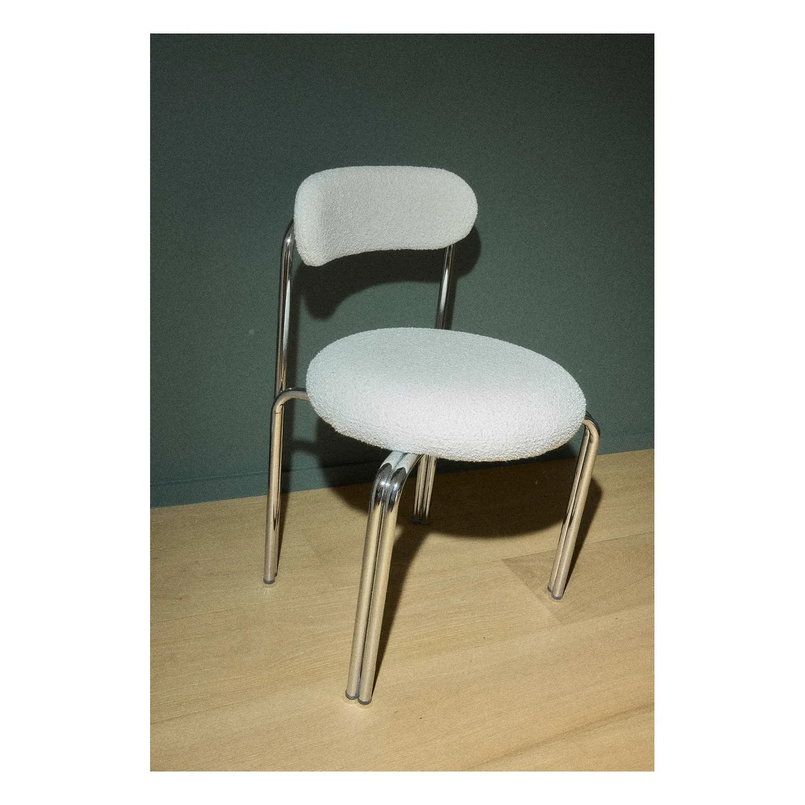 Gabrielle Paris - Violette bouclette and chrome-plated steel chair | Cream