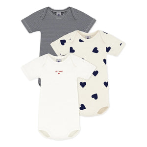 Petit Bateau - 3-Pack 'Je T'aime' Organic Cotton Bodysuits | Ecru