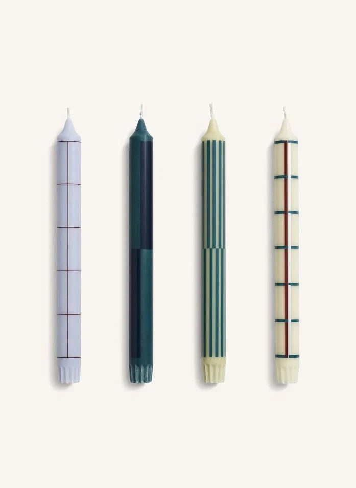 Hay - Patterned Candles - Set of 4 | Green