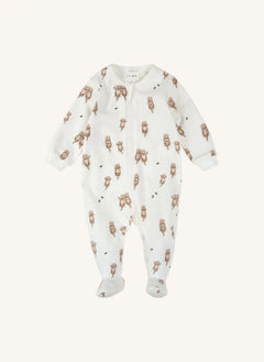 Petit Lem - Organic Cotton Otter Footed Pajamas | Ecru