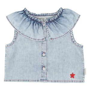 Piupiuchick - Etoile Denim Sleeveless Blouse | Washed Blue