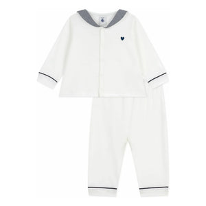 Petit Bateau - Striped Collar Organic Cotton Pajamas | White