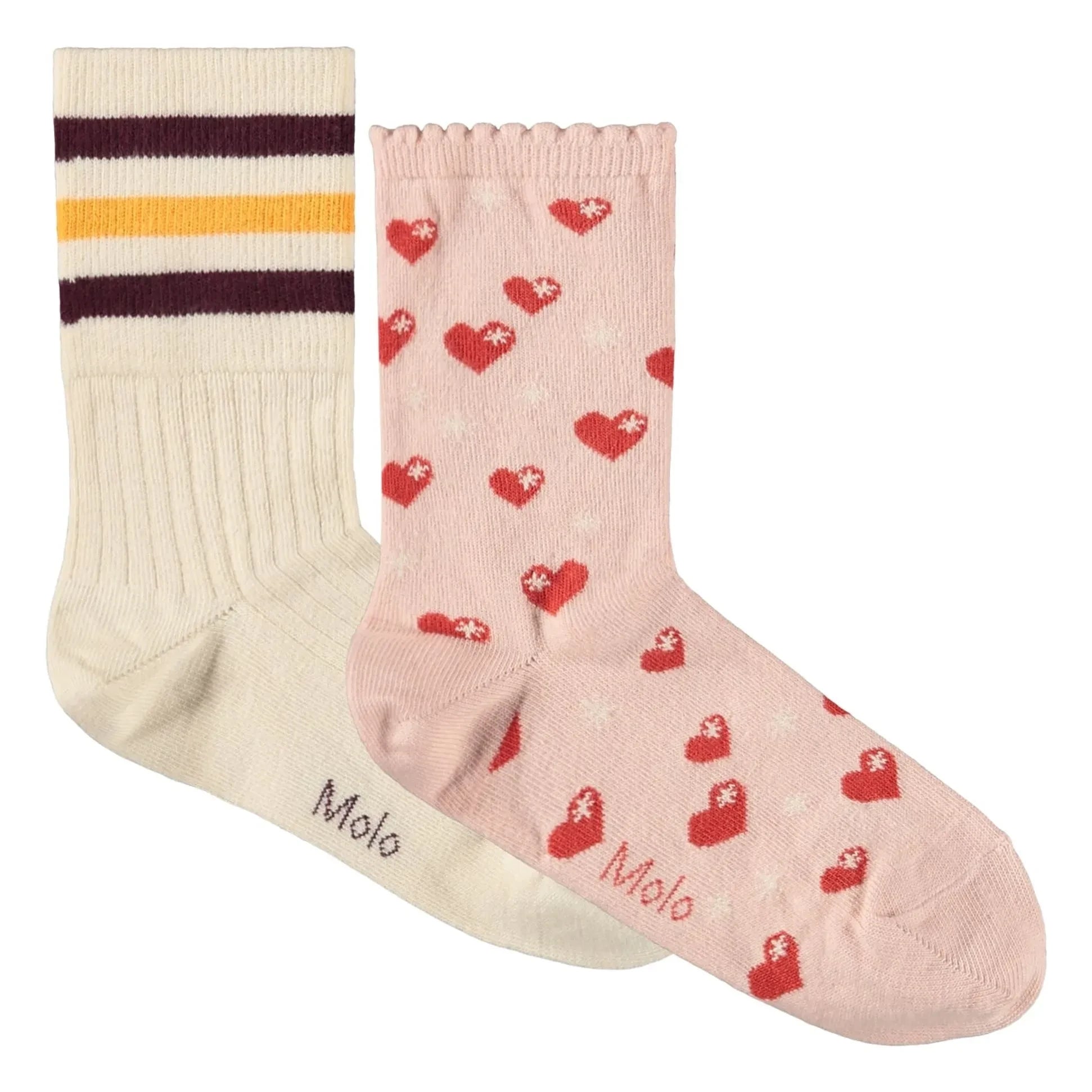 Molo - 2-Pack Nomi Hearts Socks Set | Pale Pink