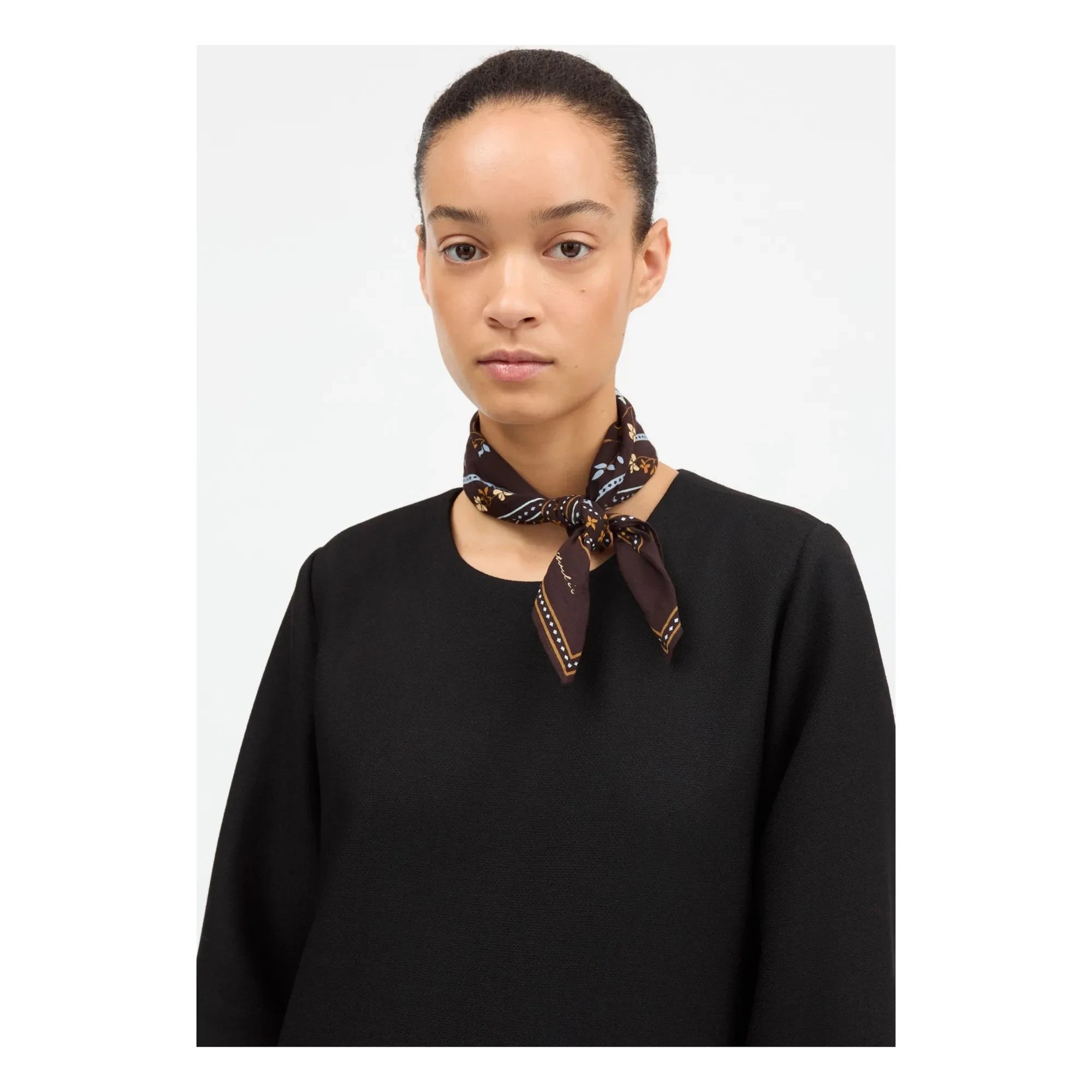 Skall Studio - Floral Pattern Square Scarf | Dark Brown